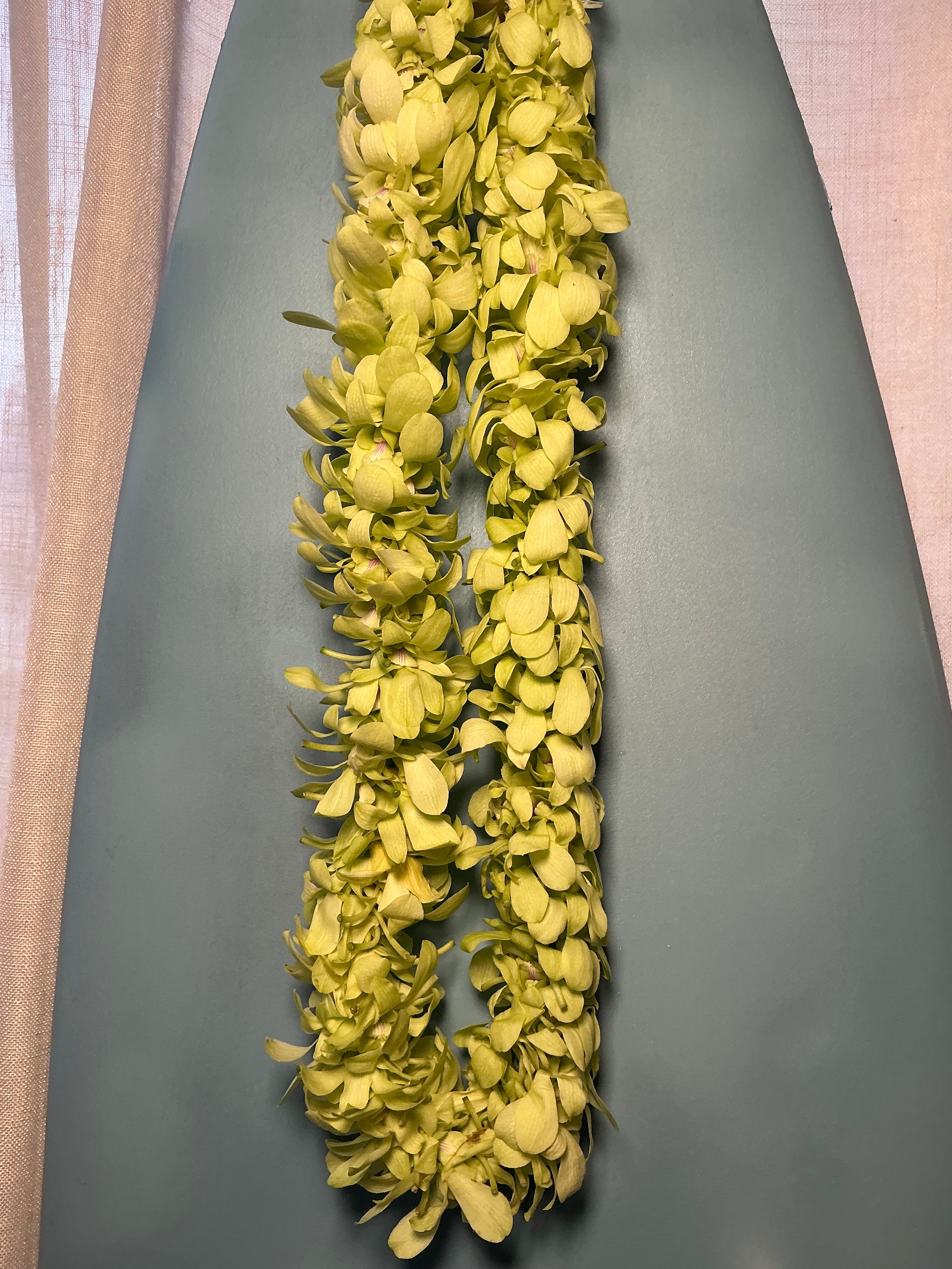 Green double orchid Lei